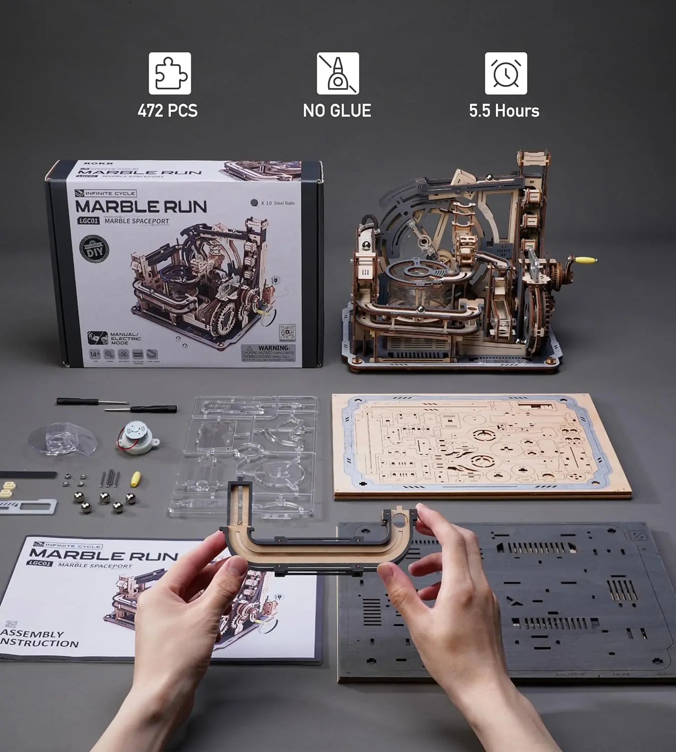Robotime Rokr Electric Model Kits Marble Spaceport 3D