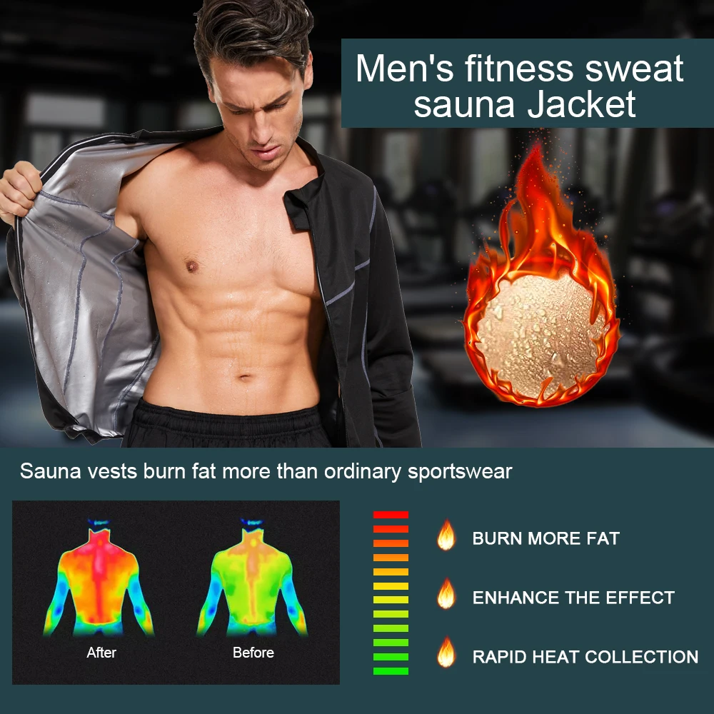 Sauna Sweat Jacket for Men Weight Loss Sportwear Fitness Slimming Running Outfit Fat Burning Workout Top sports jacket
