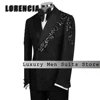 Luxury Glitter Applique Suits for Male 2 Pieces Double Breasted Wedding Party Outfits Customized Blazer Pants zomerset heren 2