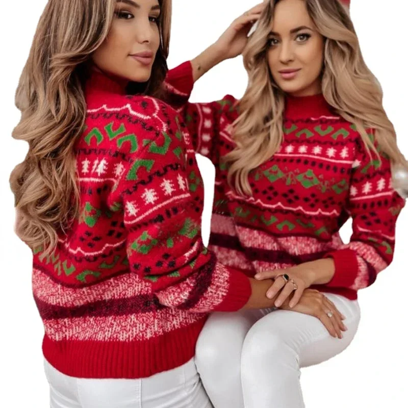 

2024 New Christmas Women Sweater Sisters Girls Matching Outfits Xmas Look Print Jacquard Knitwear Warm Soft Jumpers Pullover Top