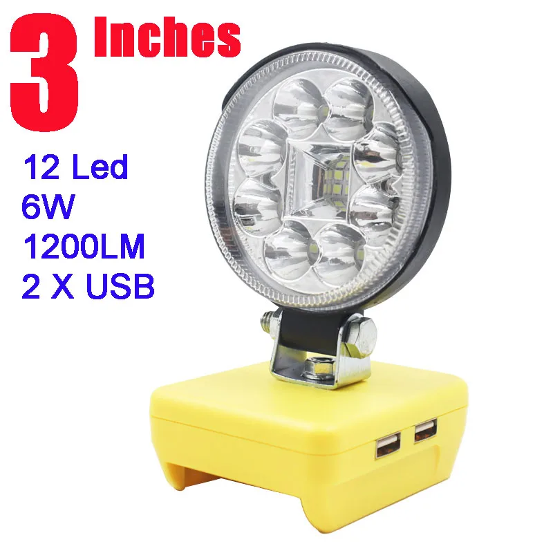 

3 Inch Car LED Work Lights Flashlights Electric Torch Spotlight For Dewalt 18V 20V 60V Li-ion Battery USB Power Bank