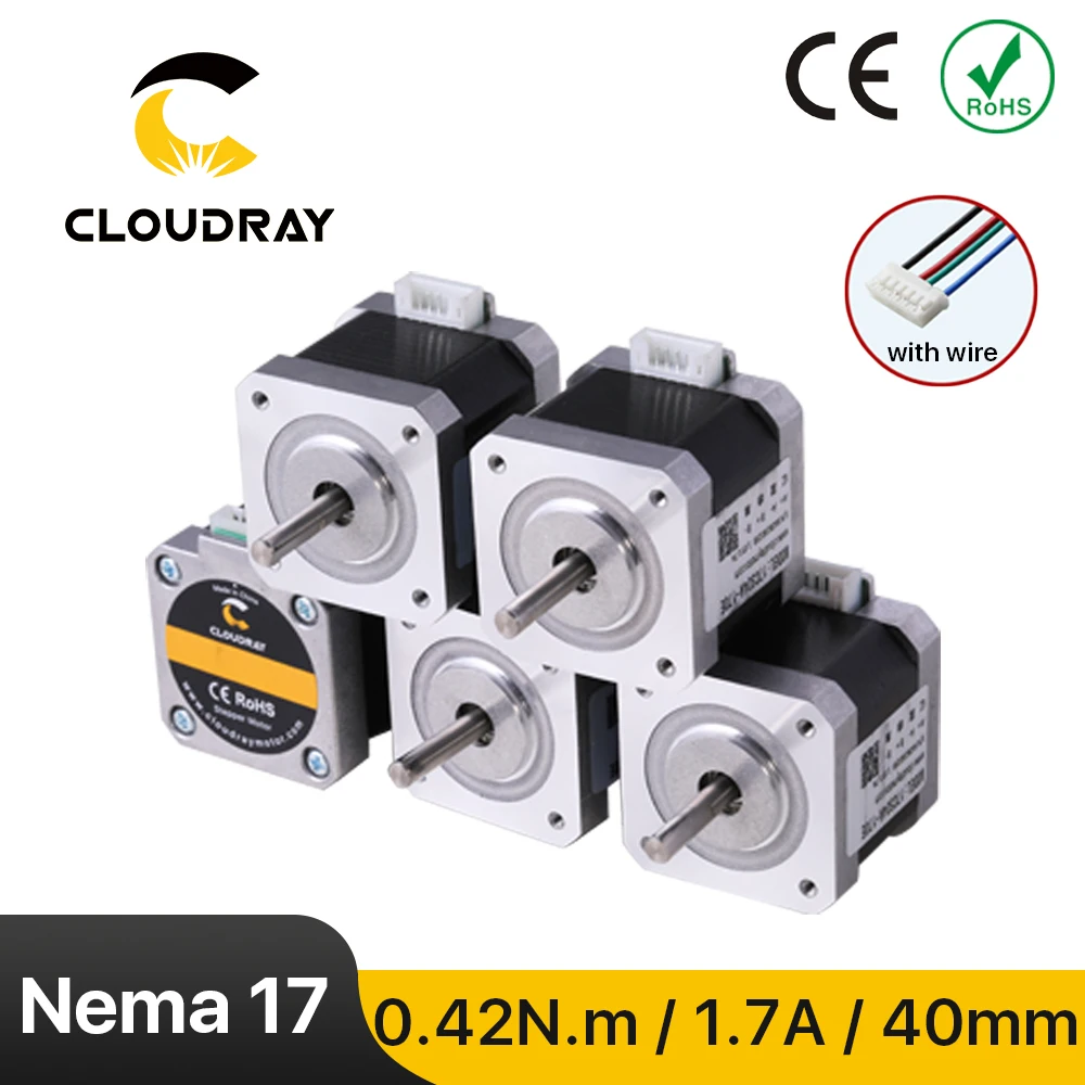 Шаговый электродвигатель Cloudray Nema 17, 2 фазы 40 мм, 0,42 нм 1,7 А, 4 провода, для 3D-принтера, гравировально-фрезерного станка с ЧПУ
