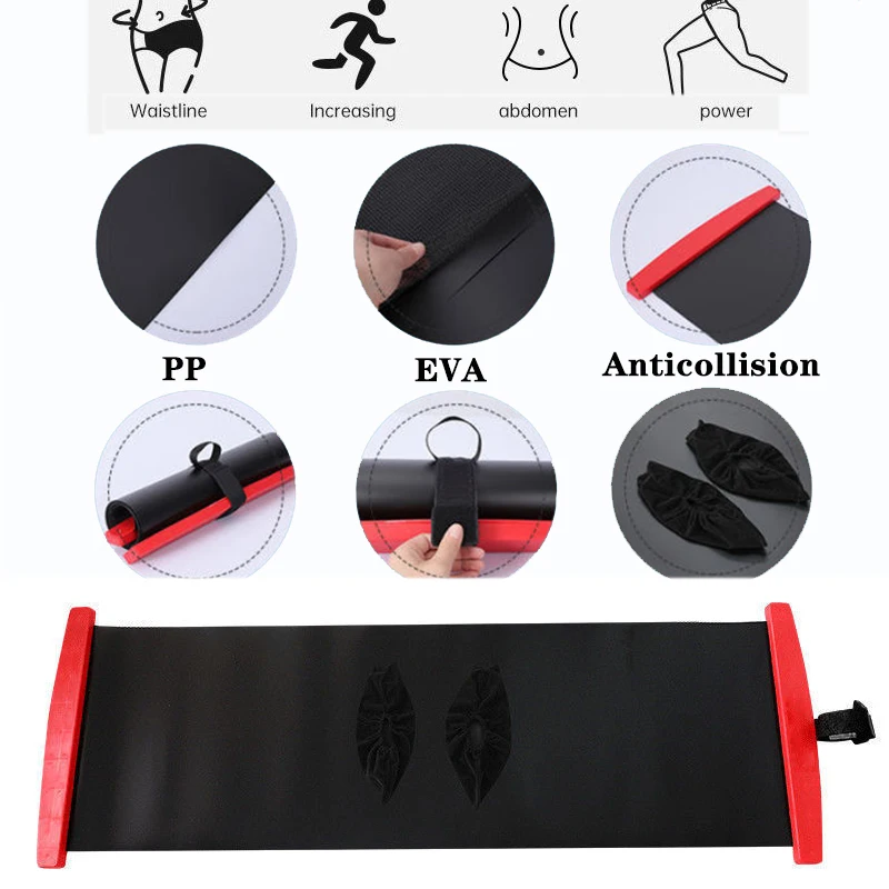 Portable 140/180/200cm Sports Fitness Glide Plate for Ice Hockey Roller Skating Leg Exercise Mat Leg Core Workout Yoga Training