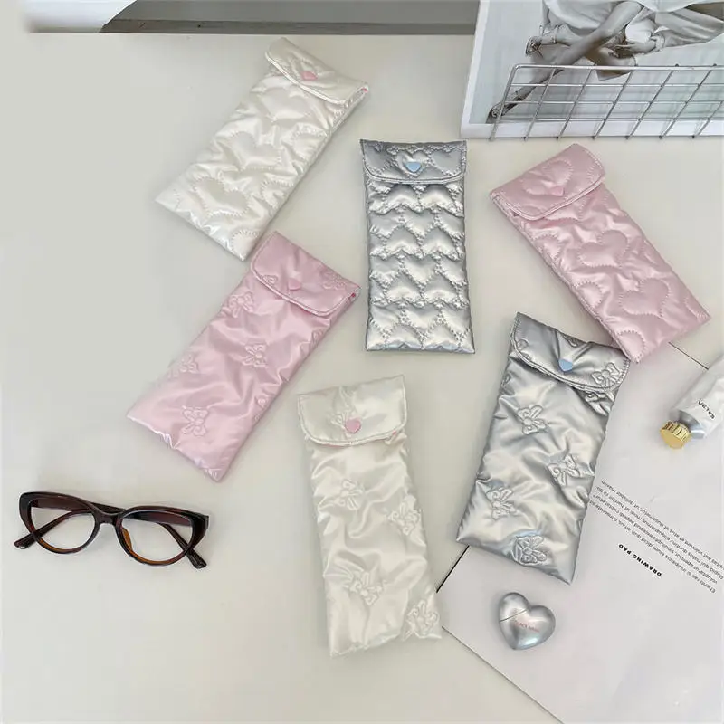 보우 안경 케이스 여성용 휴대용 면 패딩 안티 크러쉬 선글라스 보관 가방 귀여운 안경 파우치