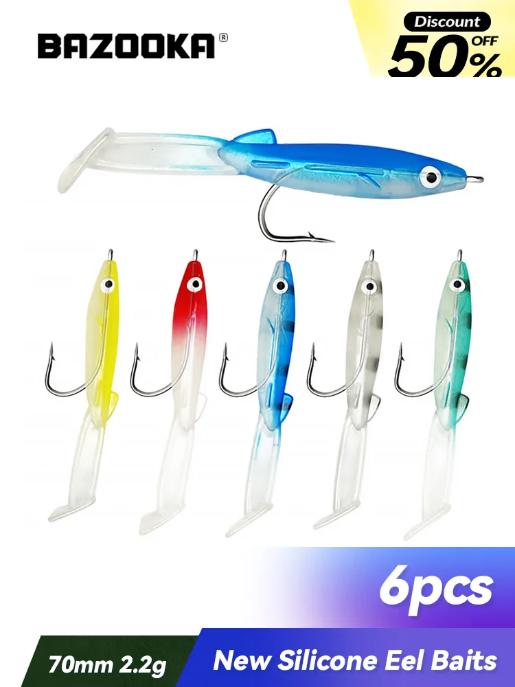 Bazooka 6 stücke Angel köder kleiner Silikon aal mit Haken Jigging Soft Jig Wobbler Wurm Pesca Isca Karpfen Bass Hecht Eis Winter Köder – Detail 8