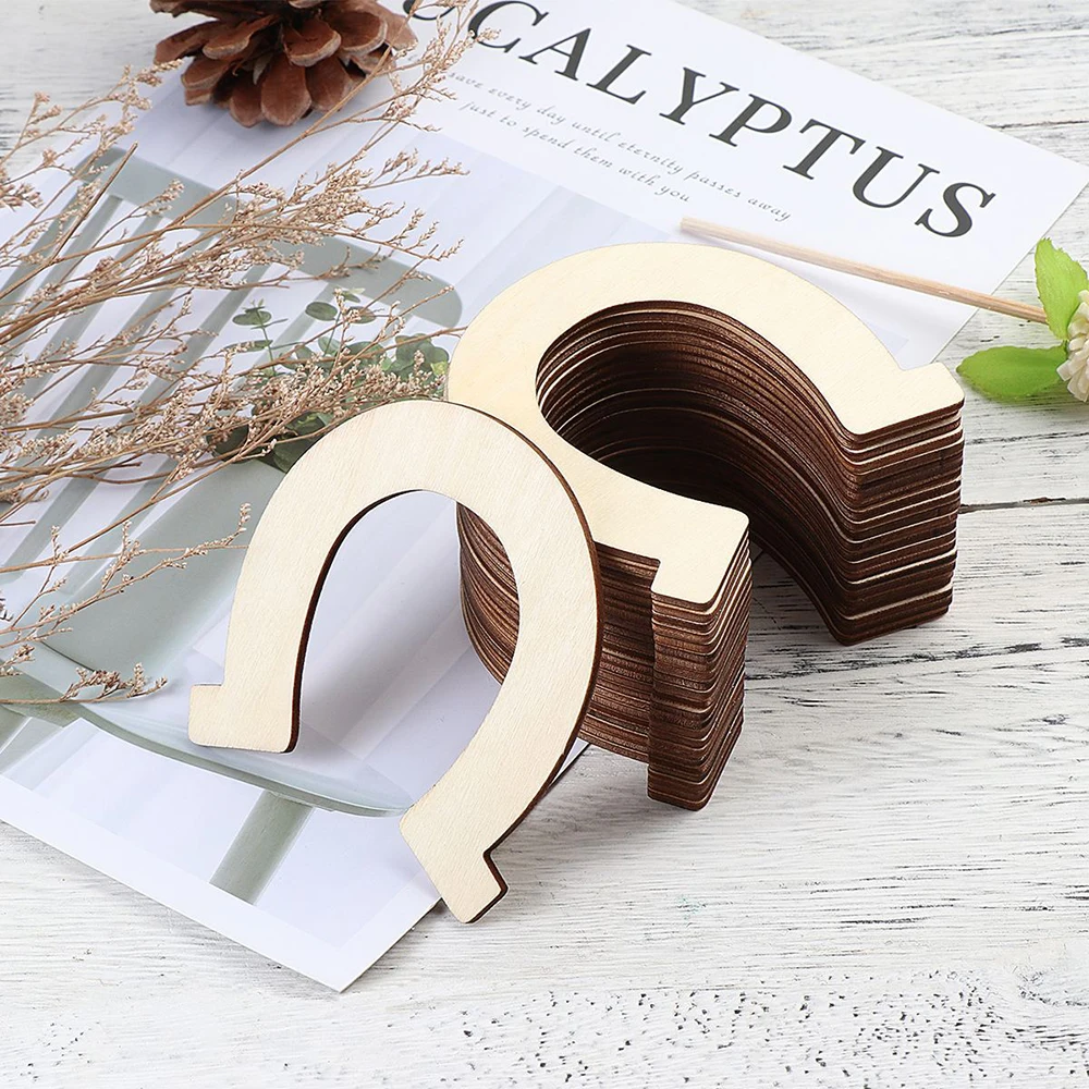 48Pcs Wood Discs Slices Horseshoe Shape Wood Gift Wooden Blanks Horseshoe Unfinished Wood Cutouts Natural Chip Shape