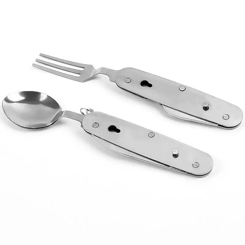 Cubiertos Plegables Camping 4 En 1 - Acero Inoxidable, Incluye Cuchillo, Tenedor, Cuchara Y Abrebotellas