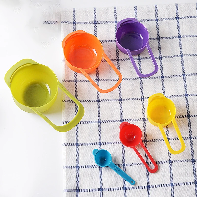 Rainbow Measuring Cup Colored Plastic Flour Measuring Spoon Scale Spoon Set Baking Accessories Kitchen Tools 6/12 Pcs kitchen measuring spoons measuring spoon set measuring cup and spoon set plastic measuring cup