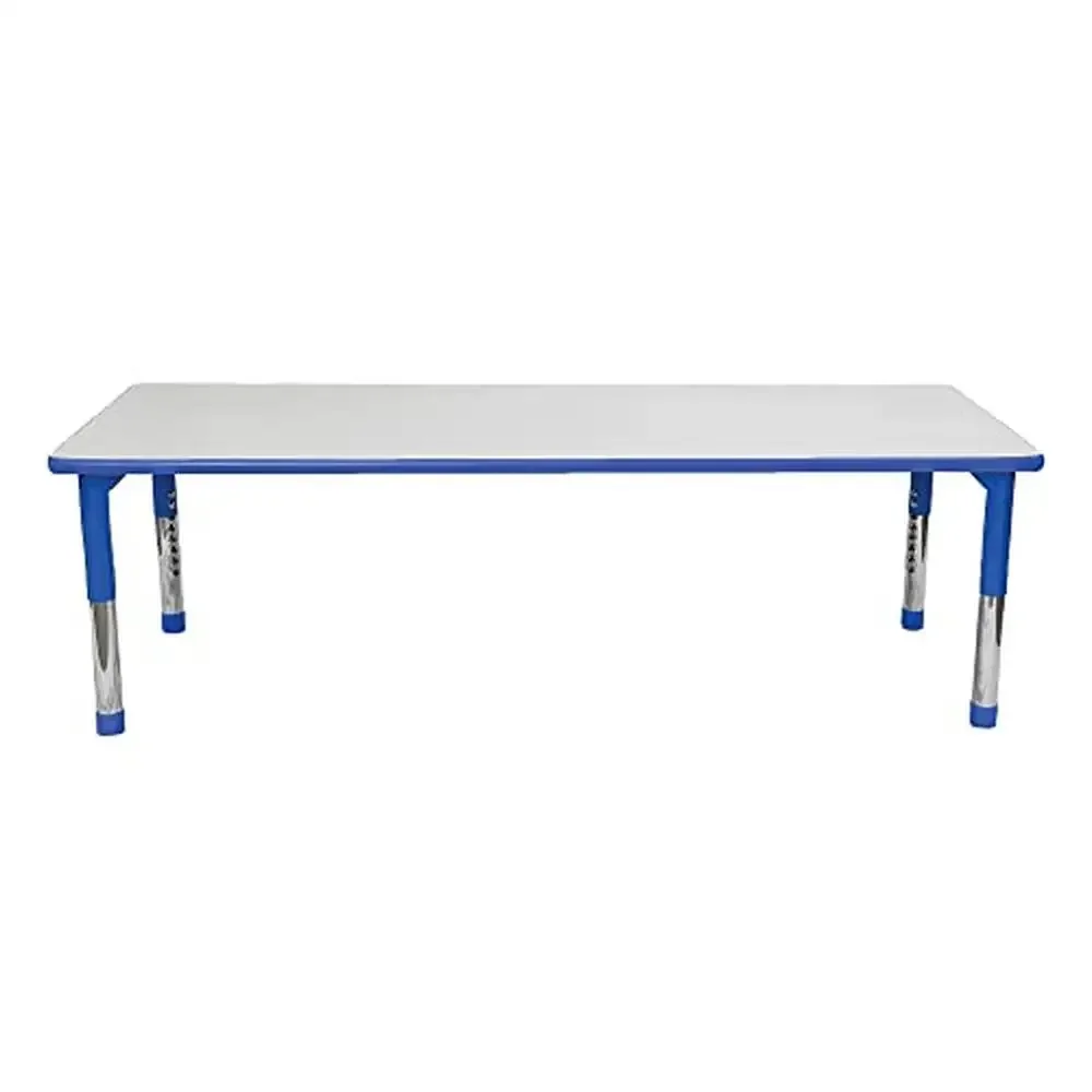 Adjustable Blue-Gray 30" x 72" Kids Table Sleek Chrome Legs Waterproof T-Molded Banding Dry-Erase Compatible Top AGES 2-12