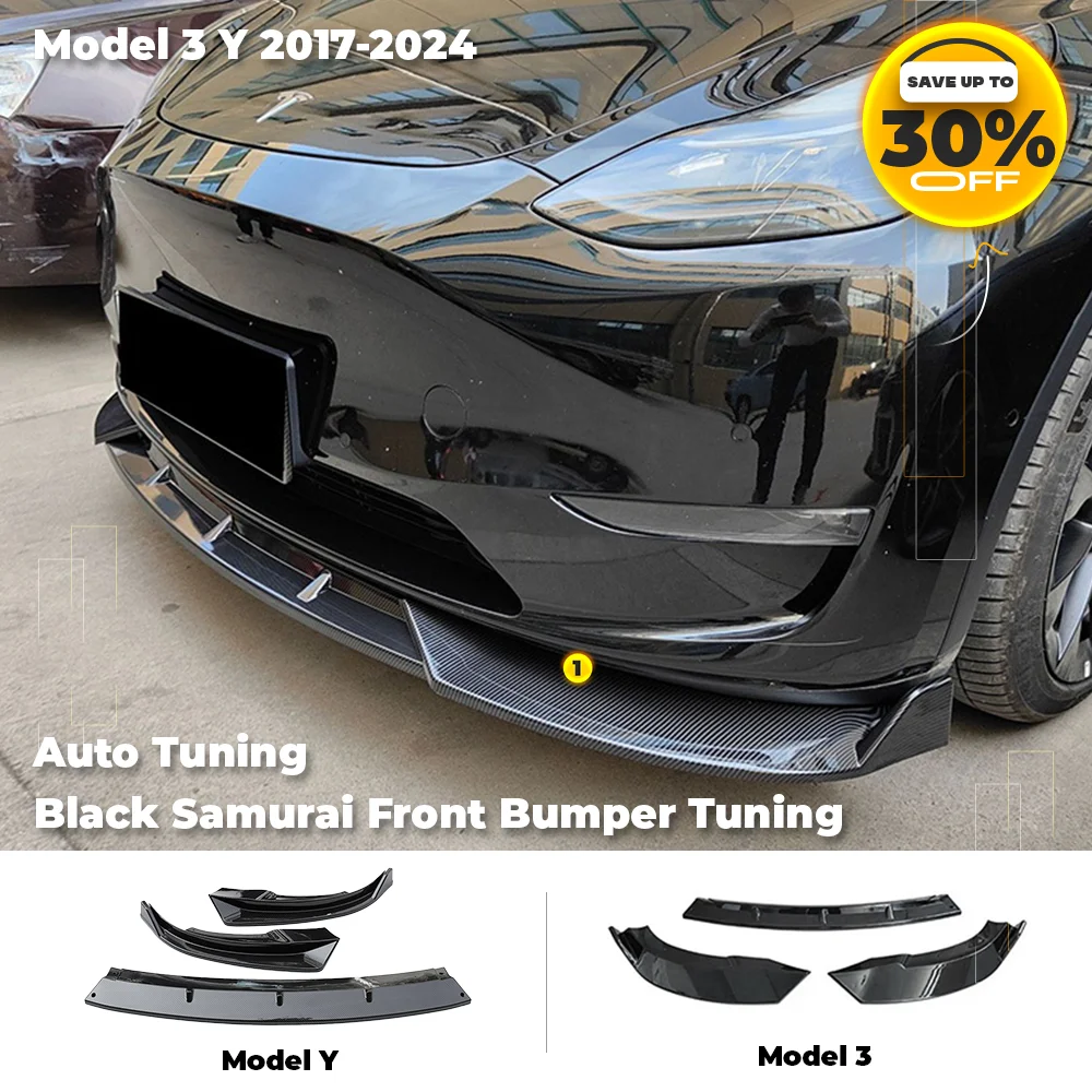 Front Bumper Lip Auto Black Samurai Sport Trim Spoiler ABS Body Kits Auto Exterior Accessoires For-Tesla Model 3 Y