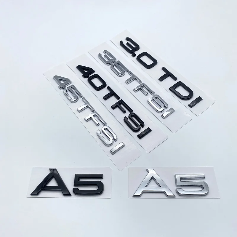 

Black Silver Letters 2.0TDI 3.0TDI 40TDI 35TFSI 40TFSI 45TFSI Emblem for Audi A5 S5 Car Fender Trunk Rear Logo Sticker