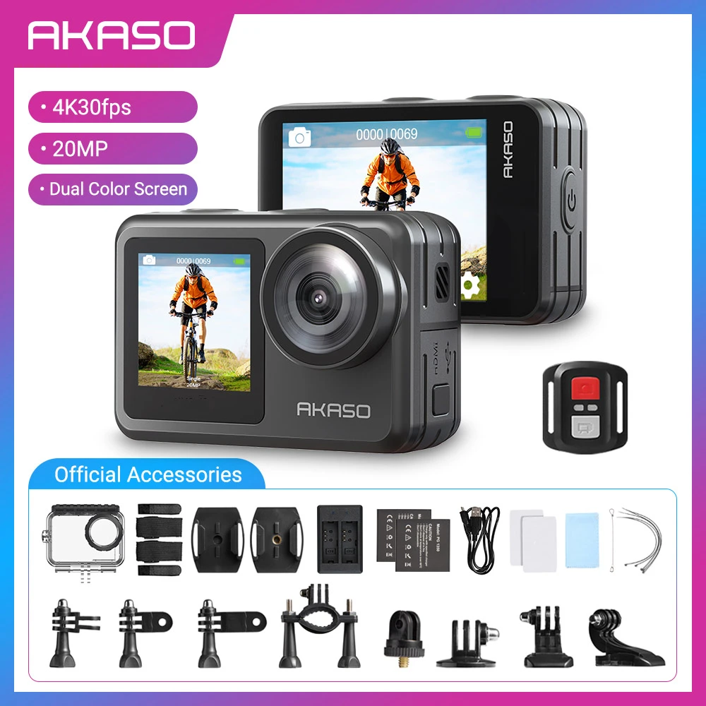 cheapest action camera AKASO Action Camera Brave 7 LE 20MP 4K30FPS Sport Action Camera Touch Screen 131 Feet Underwater Camera with 2x1350mAh Batteries small action camera