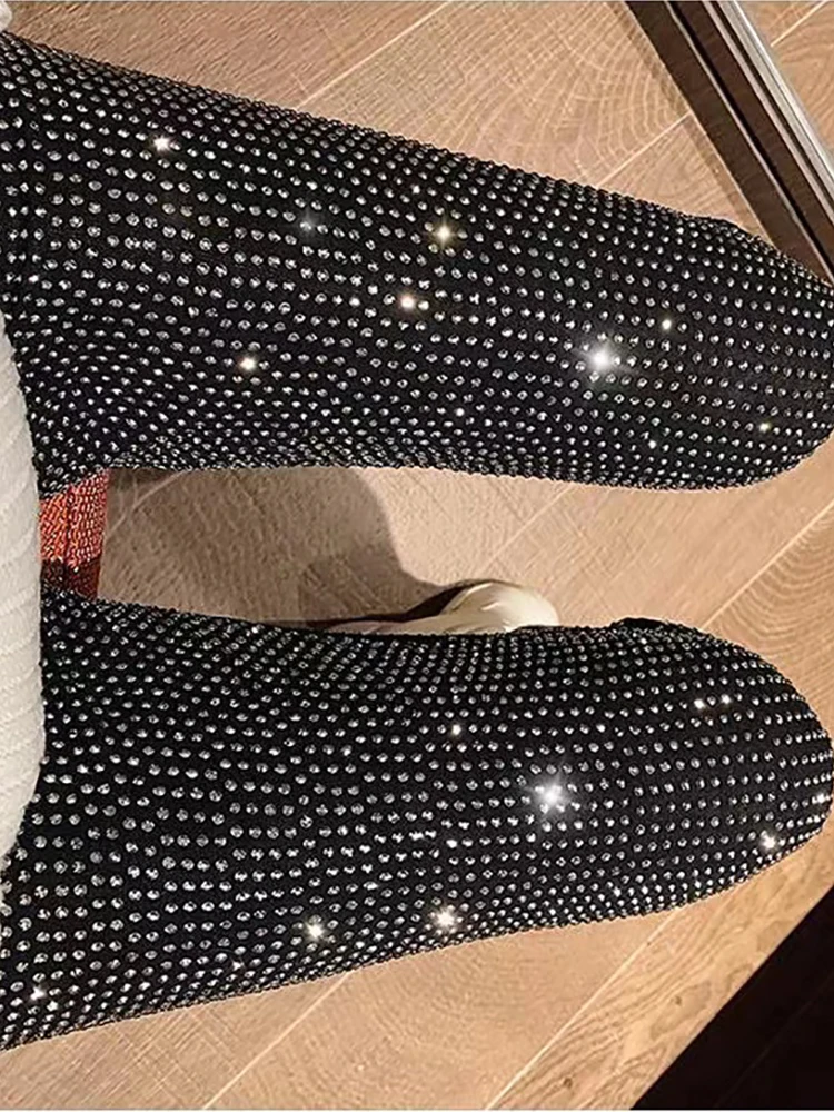 Sparkly Crystal Pants Women Leggings Autumn Winter High Waist Elastic Bodycon Long Penci Pant Streetwear Y2K Pants Tights