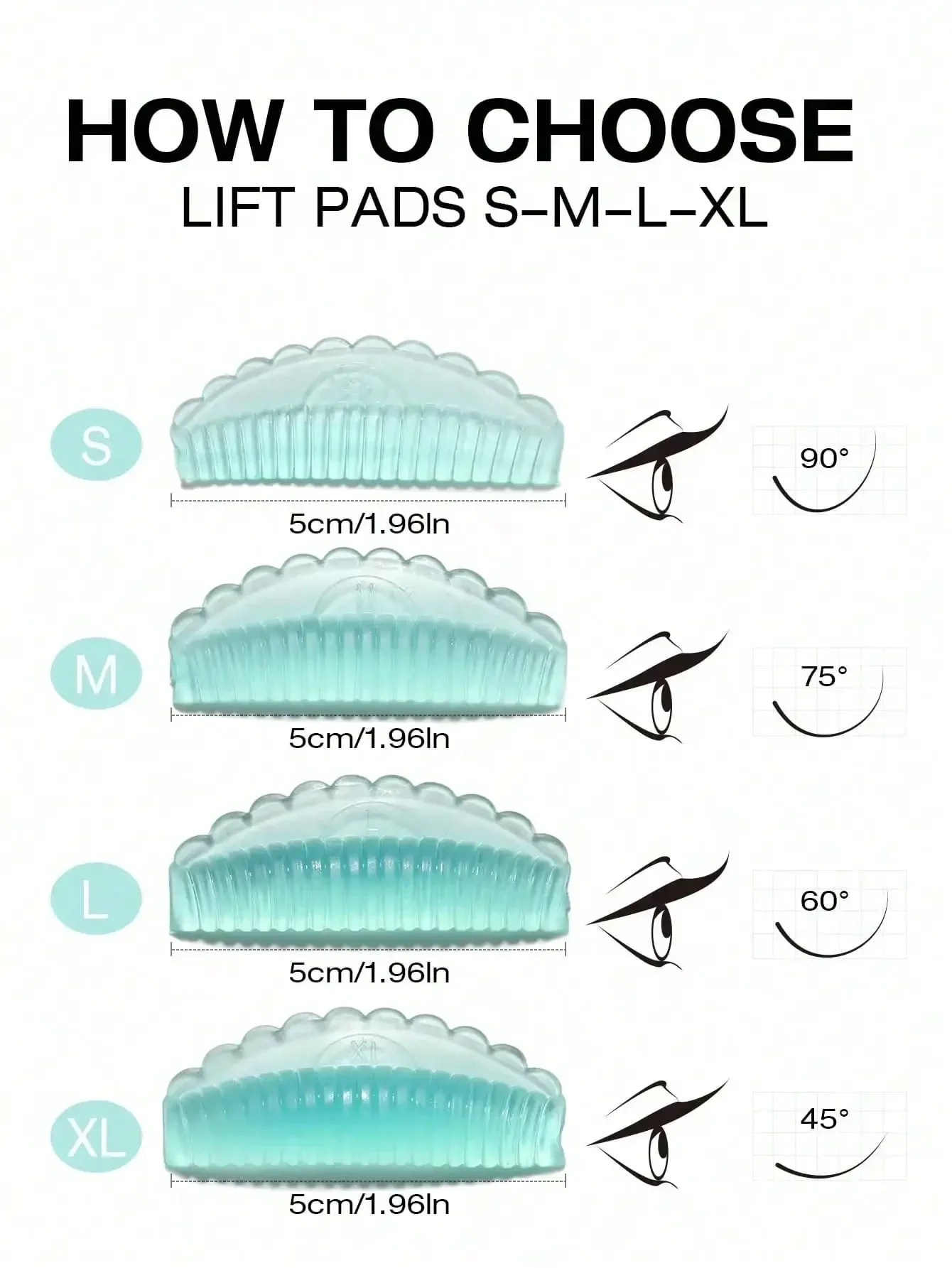 8개(4쌍) 4가지 사이즈 무료 접착제 실리콘 속눈썹 리프트 패드, 젤리형 자가 접착, 재사용 가능하고 부드러움, 다양한 속눈썹에 적합