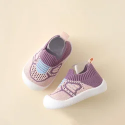 Breathable Anti-Slip Baby Crib Shoes with Soft Rubber Sole - 0-6 Months (Purple pink)