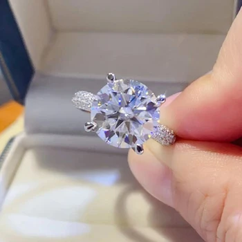 Luxury 5Carat D VVS1 Moissanite Wedding Ring S925 Silver Plated 18K White Gold Classcial Four Claws Engagement Ring GRA 4