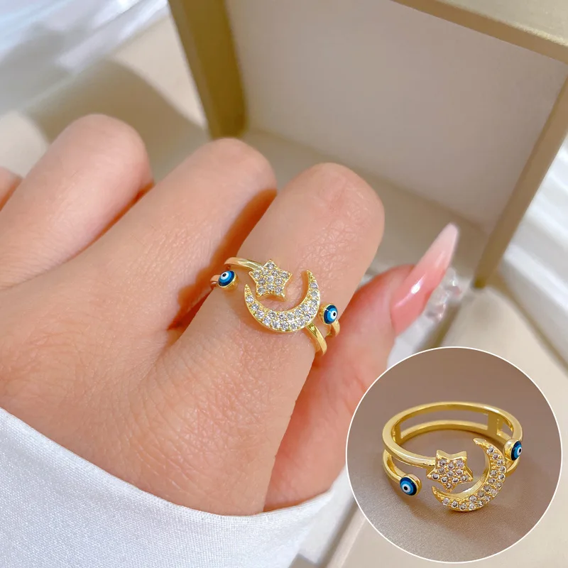 Moon Star Colorful Zircon Stacking Rings For Women Stainless Steel Rings  Party Jewelry Accessories - AliExpress