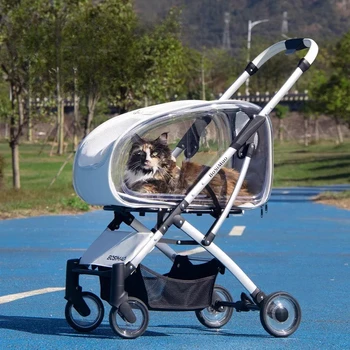 Portable Pet Stroller Folding Disassembling Cat Carrying Outdoor Windproof Rainproof Cat Bag Panoramic Breathable Pet Supplies