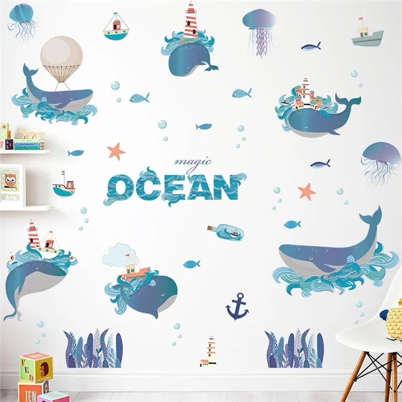 

Cartoon Whale Sealifes Bubble Wall Stickers For Kids Bedroom Bathroom Decoration Ocean Mural Art Diy Home Decals Pvc Posters