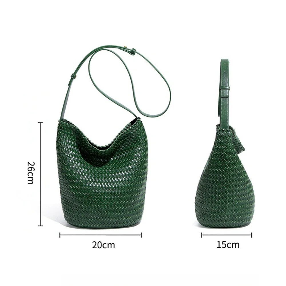 Borsa tote in tessuto per donna, piccole borse a secchiello intrecciate a mano, borsa a tracolla per pendolarismo e uso quotidiano - immagine 5