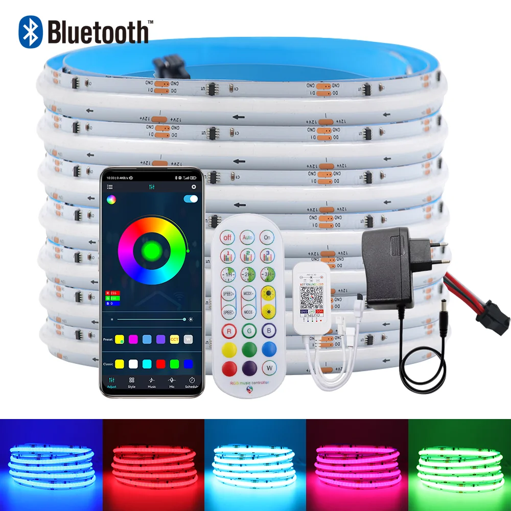 

12V 24V RGB COB Strip WS2811 Addressable Full Color FOB LED Lights 720Leds/m Bluetooth APP Remote Control Pixel Magic LED Tape