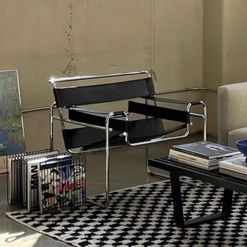 Poltrona lounge scandinava Poltrona moderna e minimalista in pelle di design per soggiorno, divano singolo per camera da letto