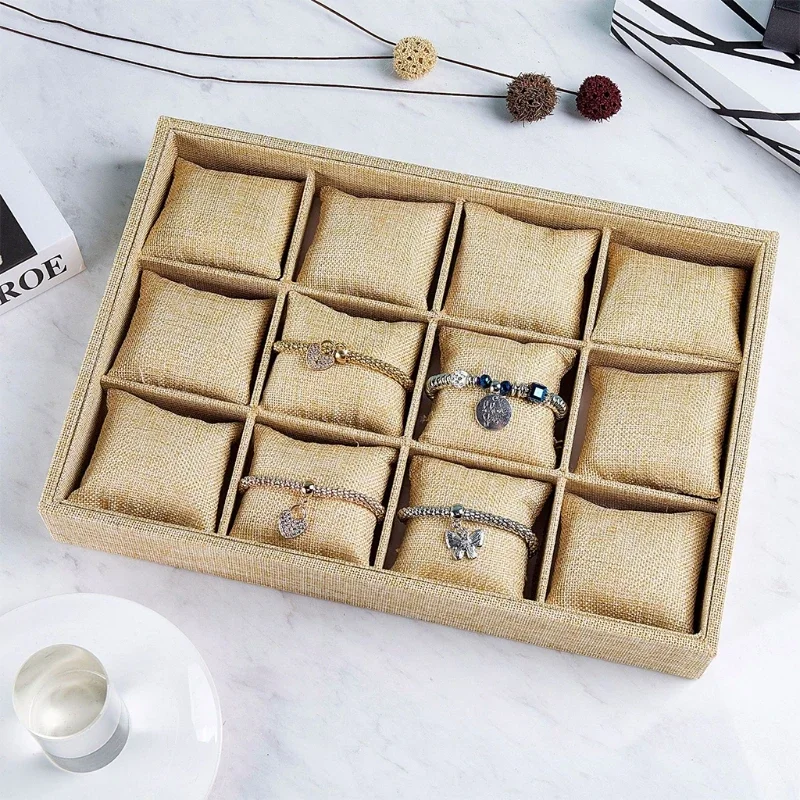Watch Jewelry Tray Organizer Bracelet Display Showcase 12 Grid Pillows Without Lid Tray Jewelry Storage Holder Gifts