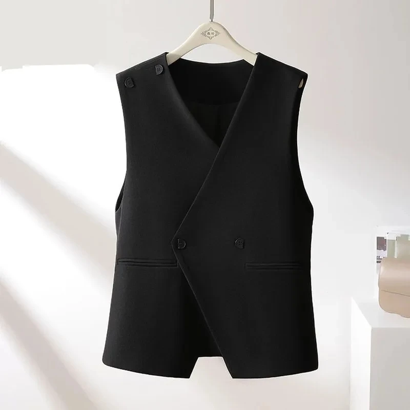 

Приталенный повседневный костюм, жилет, Женский универсальный топ без рукавов, новинка весны 2023, элегантный модный однотонный винтажный женский жилет