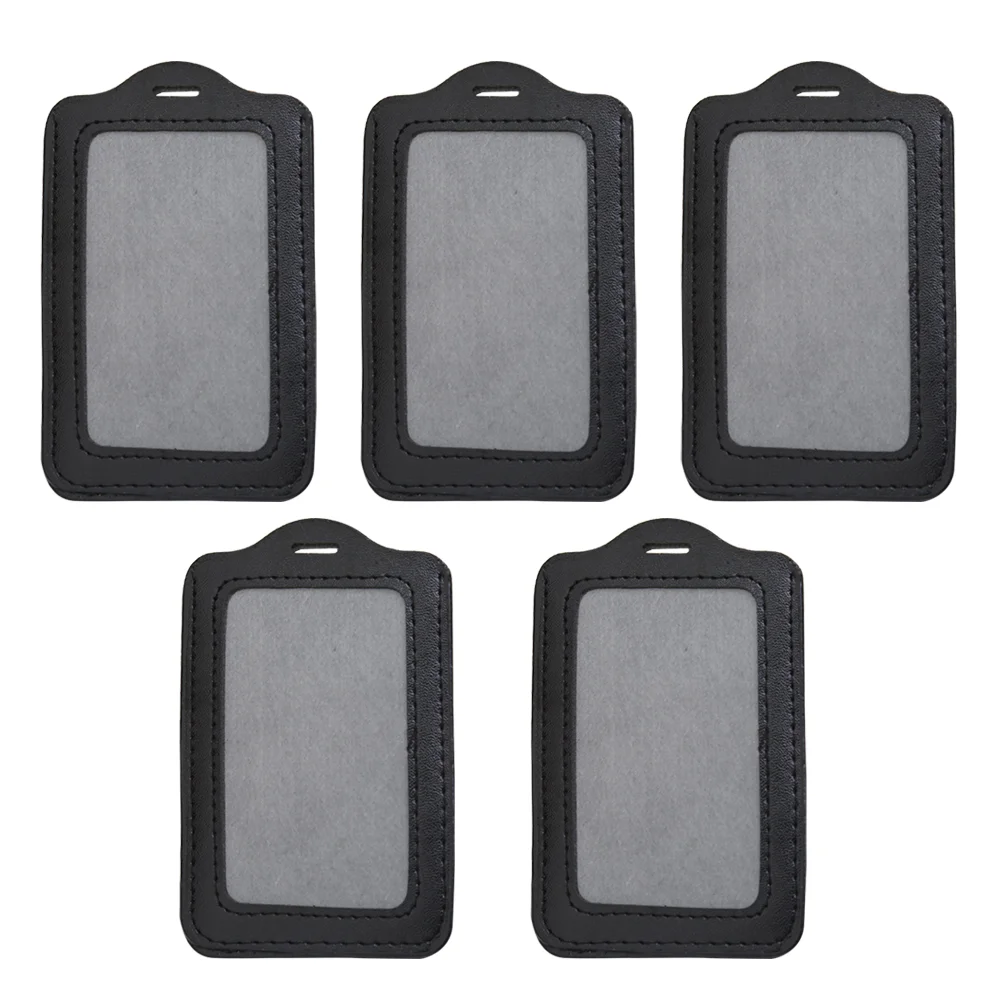 

5pcs Vertical Style PU ID Badge Holder Pass Pouch Case (Black)