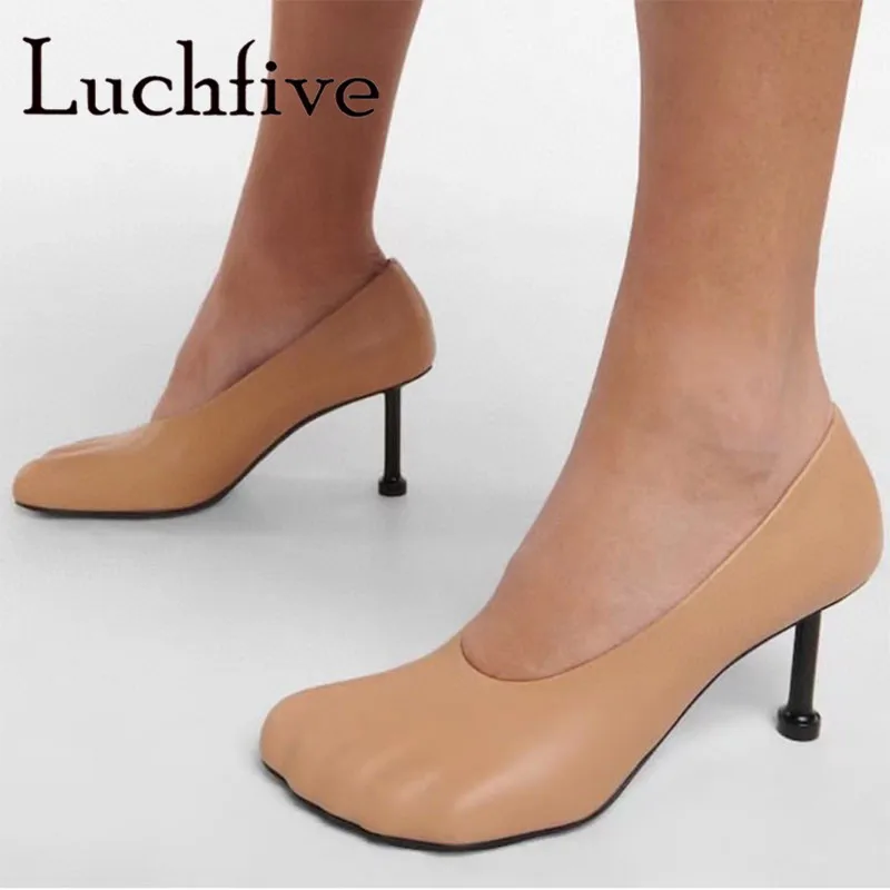 

Luchfive New Leather Thin High Heels Shoes Women Slip On Palm Toe Pumps Brand Designer Sexy Party Shoes Retro Shoes Mujer