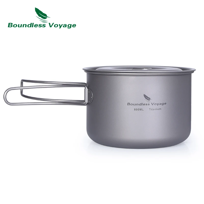 

Boundless Voyage 800ml Camping Pot Titanium Ultralight Outdoor Cookware Kitchen Tableware with Folding Handle & Lid Ti2041C