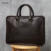 NZPJ Retro Men's Briefcase Leather Laptop Bag Top Layer Cowhide Casual Handbag 14 Inch Business Shoulder Bag Messenger Bag 1