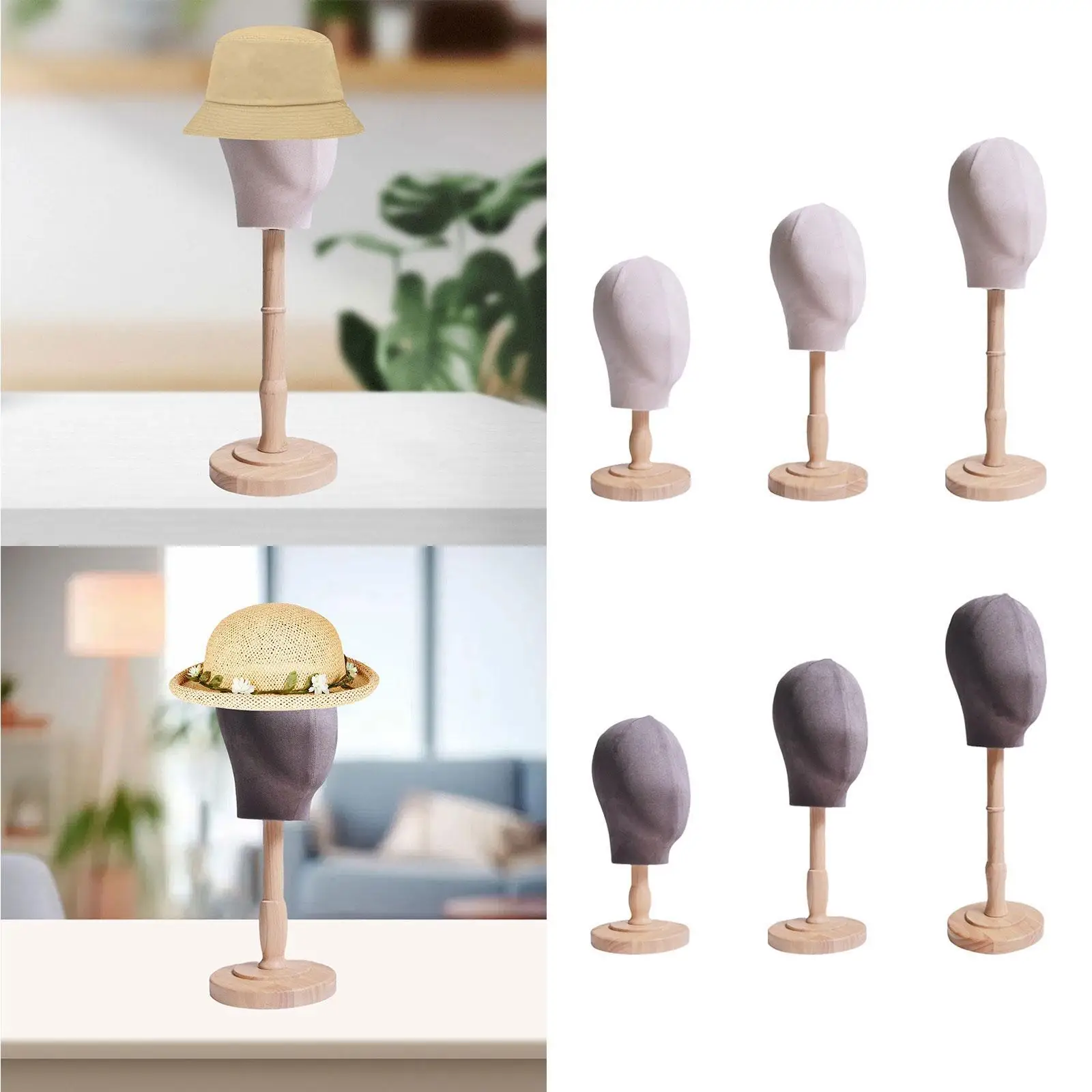 마네킹 헤드 모델 나무 스탠드 다기능 가발 헤드 모자 디스플레이 스탠드 헤어밴..