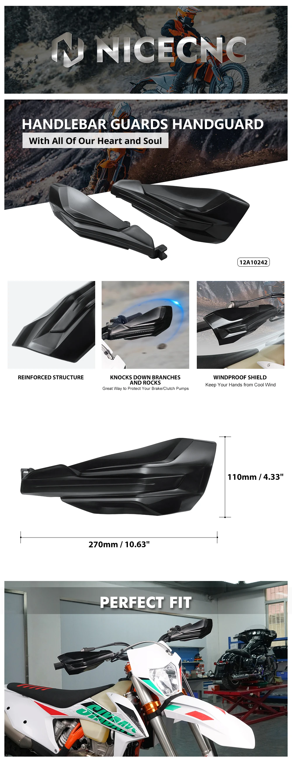 NICECNC Lenkerprotektoren für KTM EXC 300 2014-2023, SX 125, SXF 450, EXCF 350, XCW 500, XC300, XCF 250 TPi 6D, SX250 14-23 – Detail 1