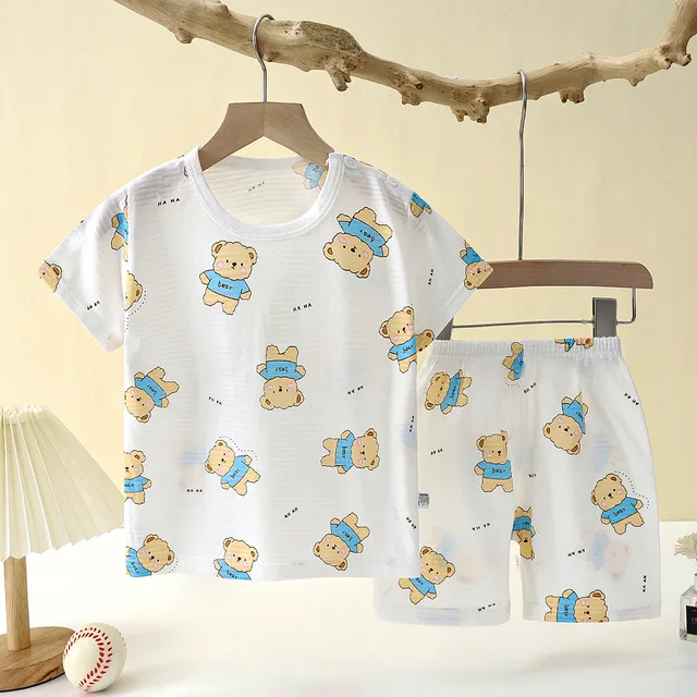 Popular in SummCottonSafe Baby Children Clothes  Set Cute Cartoon Short Sleeve Home Pajama Set Sleepwear Soft Breathable 2
