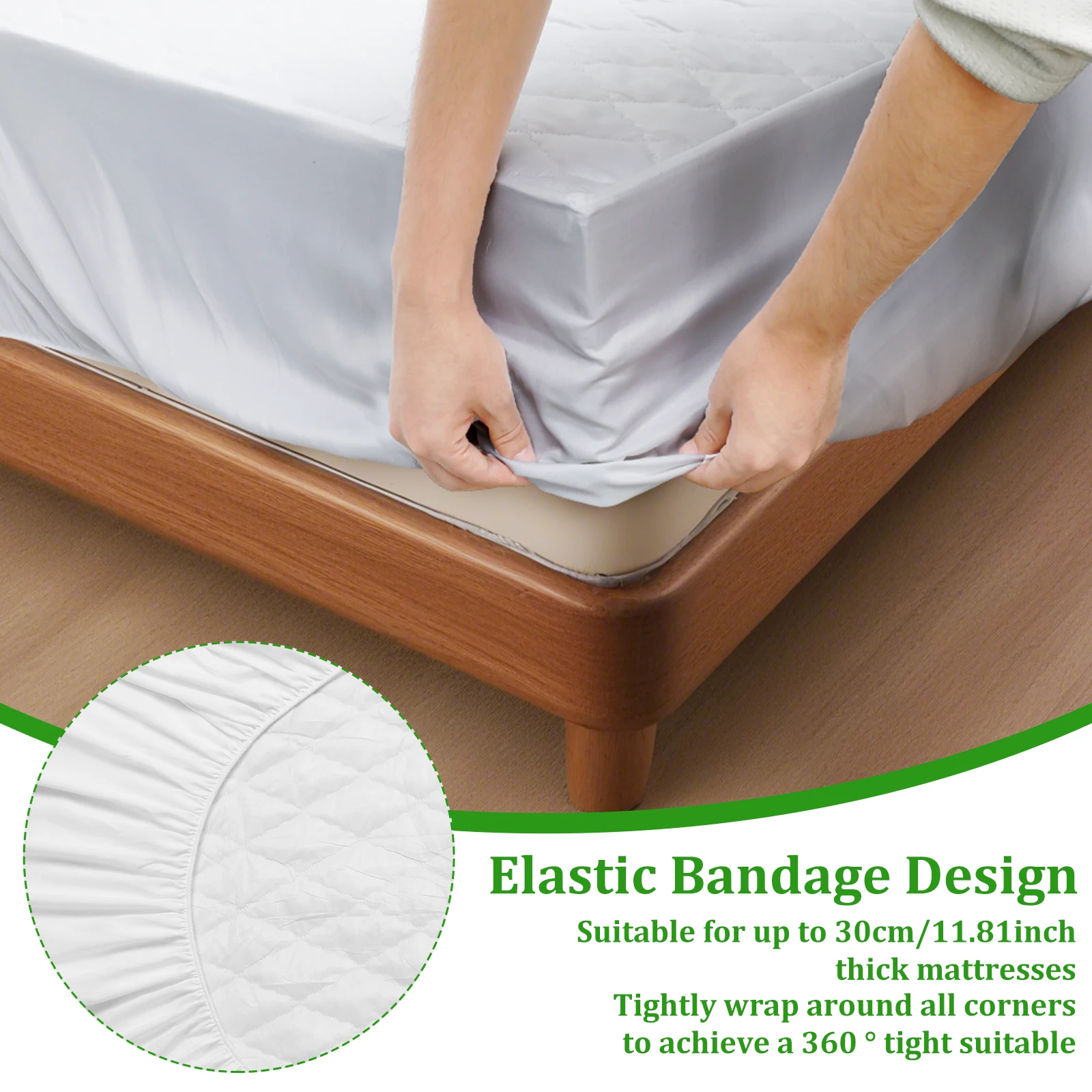 Waterproof Mattress Cover 150x200CM Queen Size Mattress Protector Cover with Elastic Bandage Breathable Washable Mattress Topper