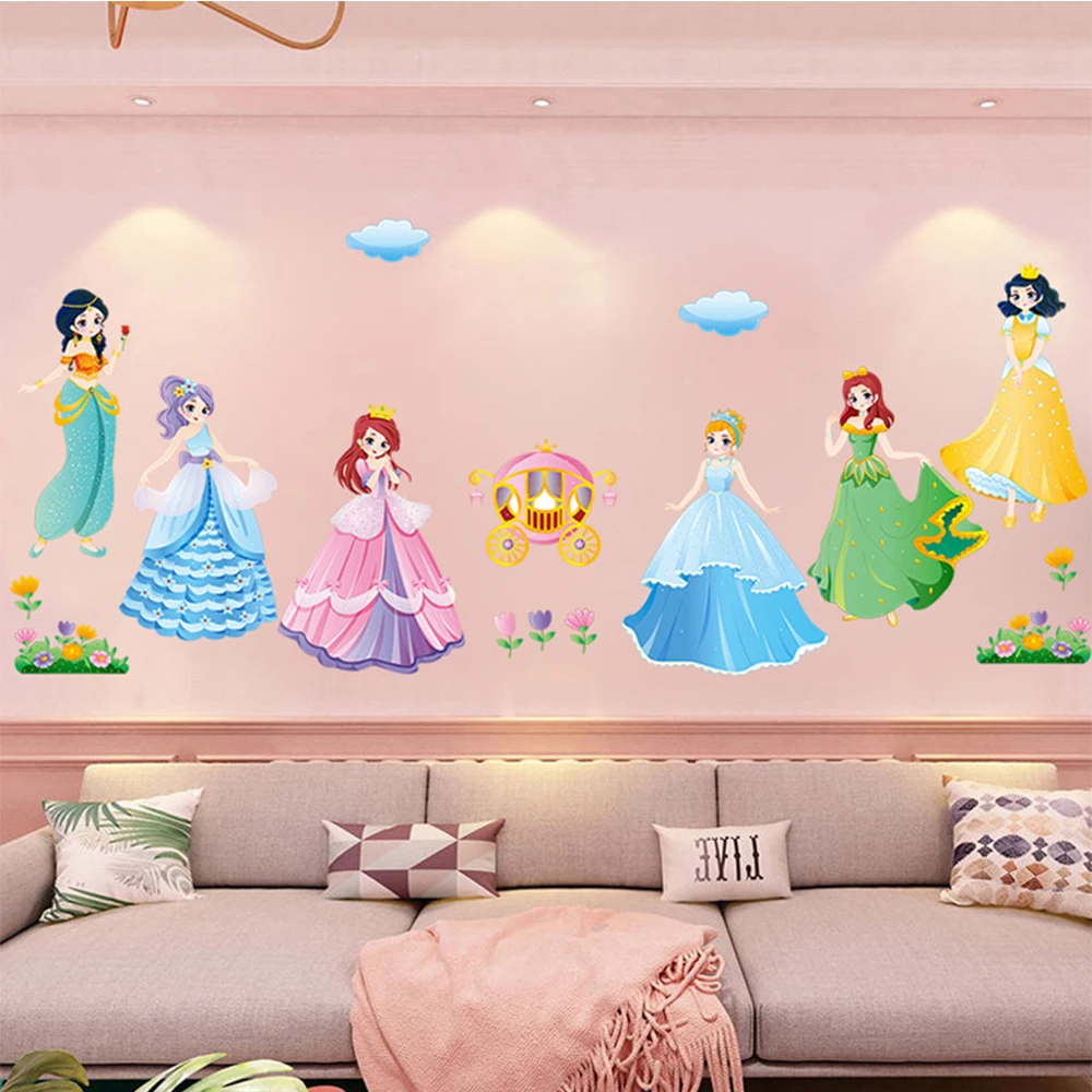 

3d snow white princess wall sticker for girls room removable cartoon kids baby nursery wall decal