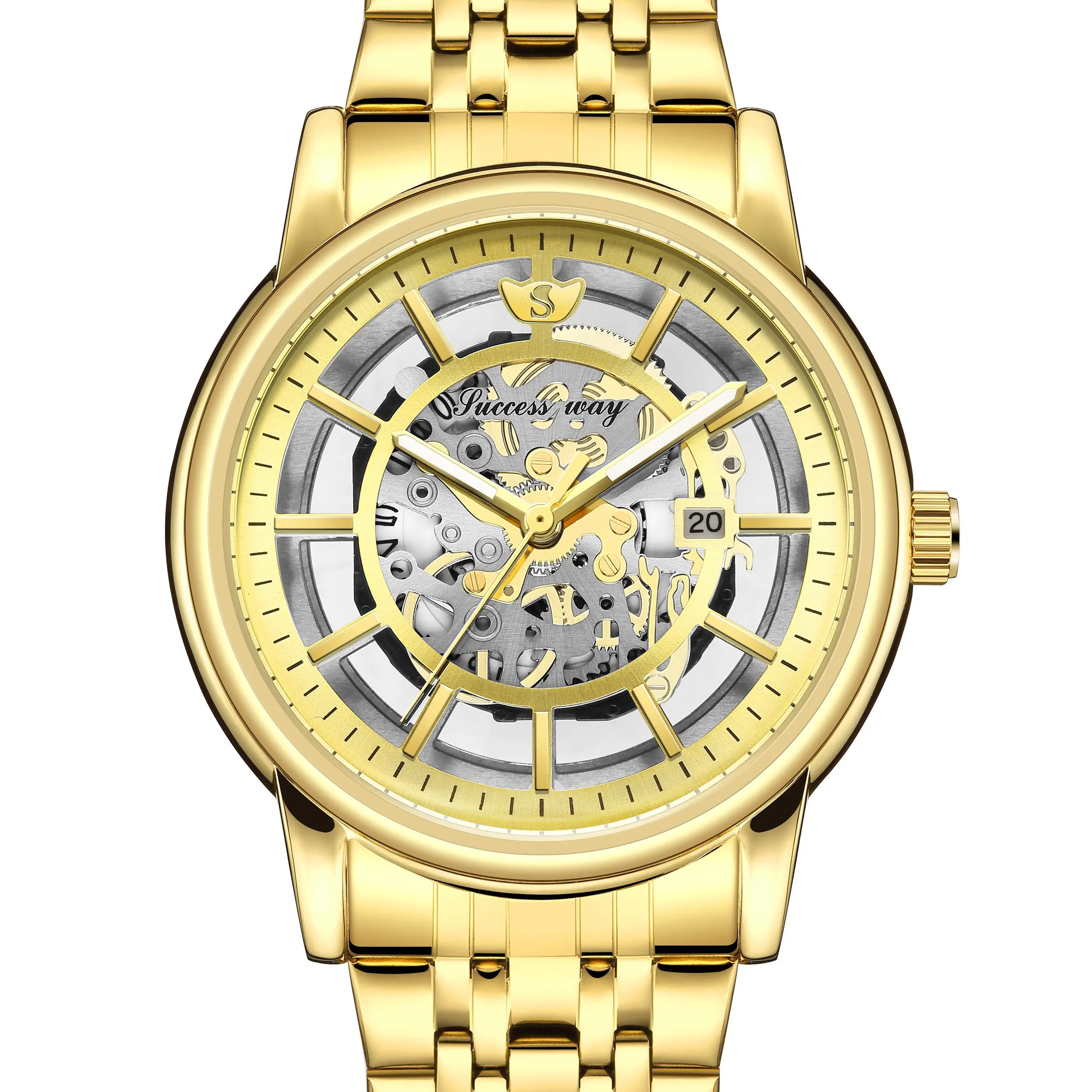 Top Men's Watches Luxury Gold Skeleton Quartz Wrist Watch for Man Waterproof Stainless Steel Luminous Business 2023