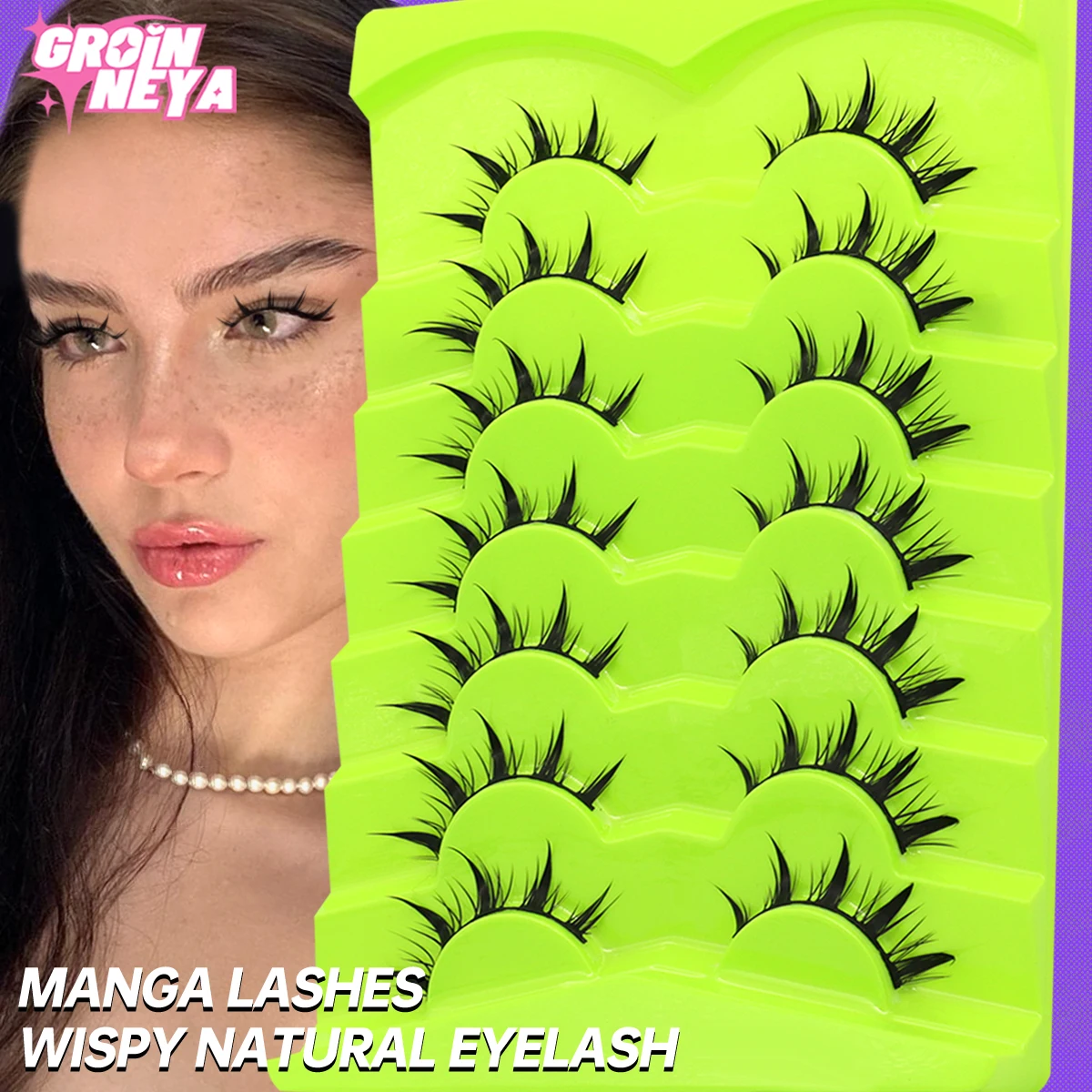 GROINNEYA Manga Lashes 5/7 pairs Eyelashes 3D Natural False Lashes Fluffy Soft Cross Wispy Natural Eyelash Extension Makeup