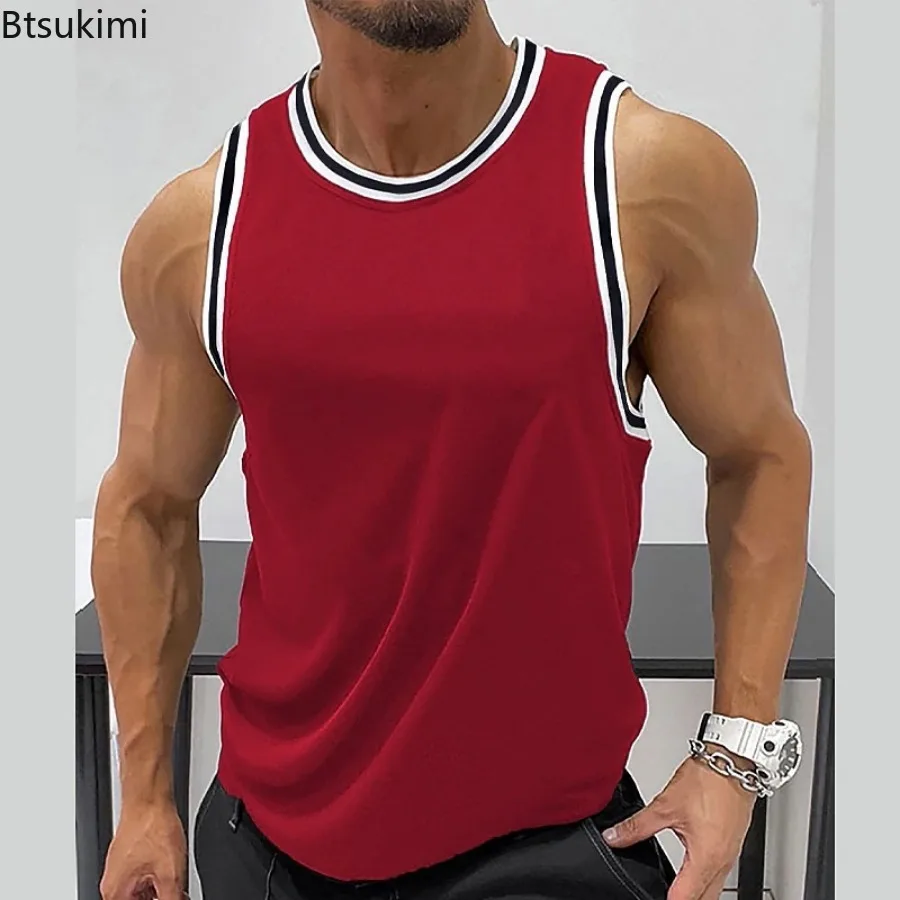 T-shirt fitness girocollo senza maniche da uomo nuove estive T-shirt da allenamento casual all'aperto Canotte sportive da palestra quotidiane per uomo - immagine 3
