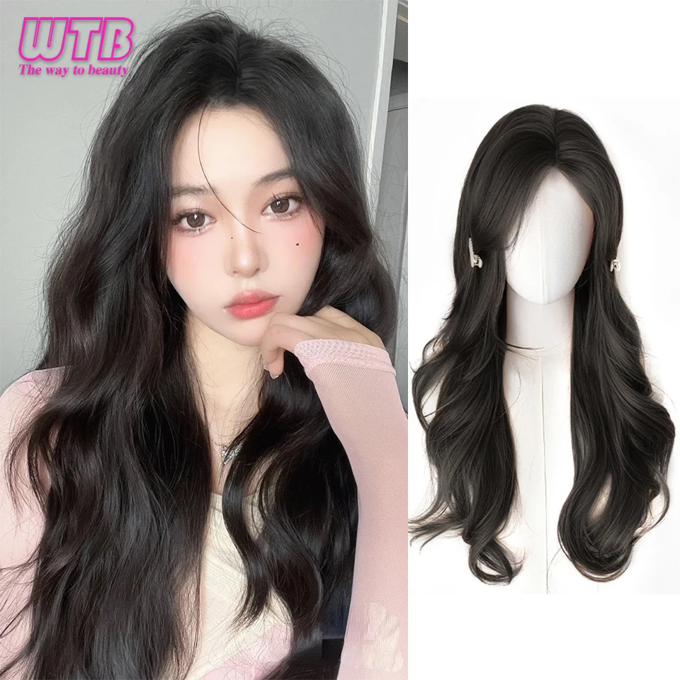 WTB Synthetic 60CM Korean-style S-slit Long Curly Hair Synthetic Natural Middle-parted Curly Chemical Fiber Heat-resistant Wig