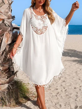 Women's 2026 Casual Summer Handmade Crocheted Openwork Beach Sun Protection Cover-Up Summer Loose Fringe Short-Term Swimwear Top 1