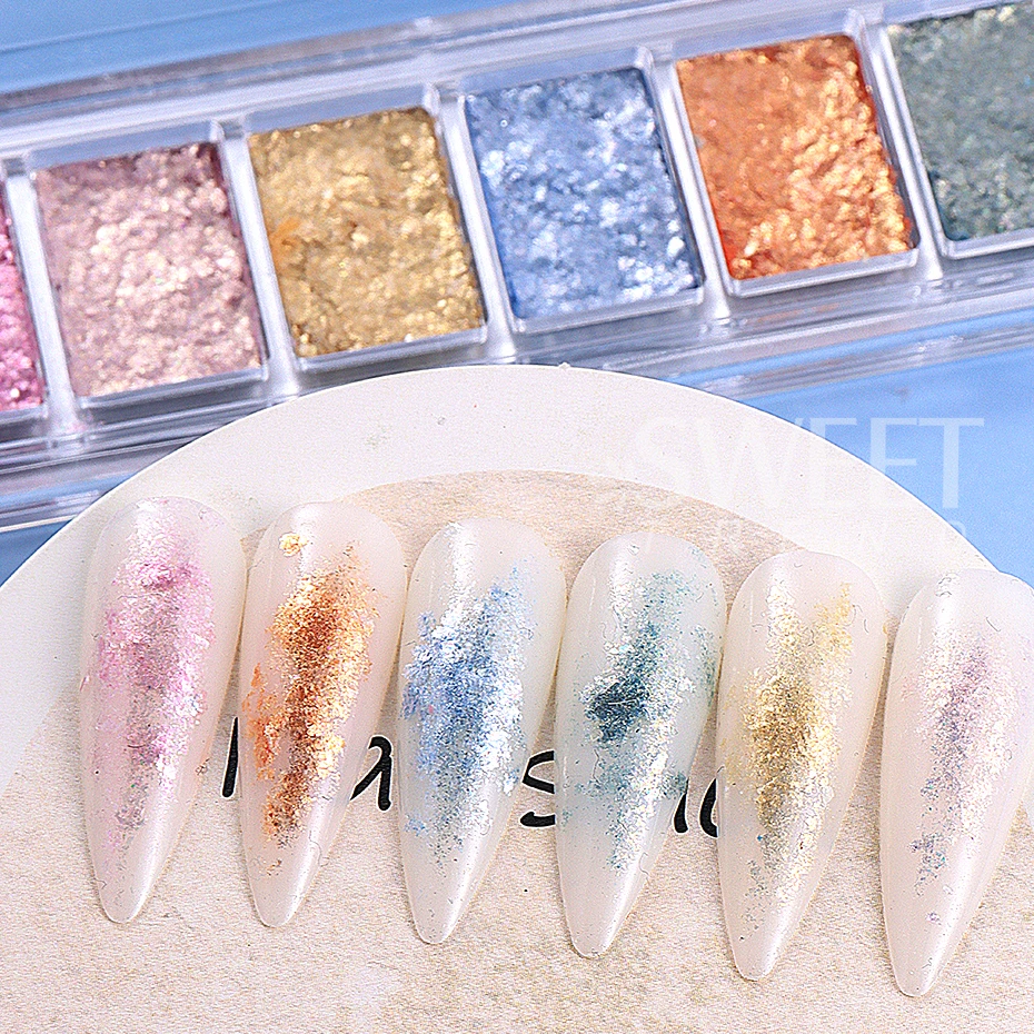 6 Colors Aurora Bright Bling Mud Nail Solid Pigment Iridescent Crystal Flake Shiny Soft Paste Fairy Chrome Polish Manicure Decor