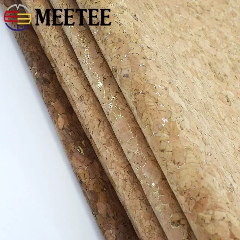 Meetee 90x140cm 0.5mm Pure Natural Cork Leather Fabric Wood Grain Cloth Soft Material for Background Shoes Handbag Decor Crafts