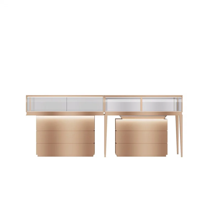 

Custoum.2023 modern luxury decoration jewellery showroom counter design with LED light display counter jewelry display cabinet