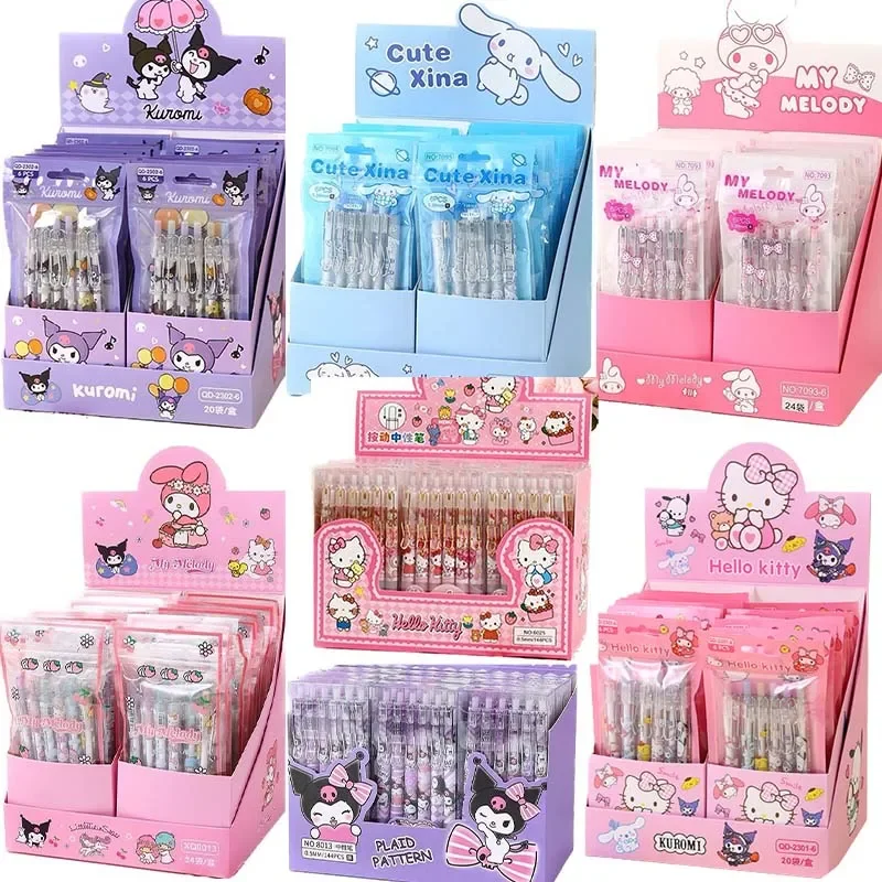 

Sanrio гелевая ручка в стиле мультфильма 12-24 шт. Kuromi Melody Cinnamoroll канцелярские принадлежности для учеников писать ручки 0,5 черный инструмент для осмотра детей начальной школы