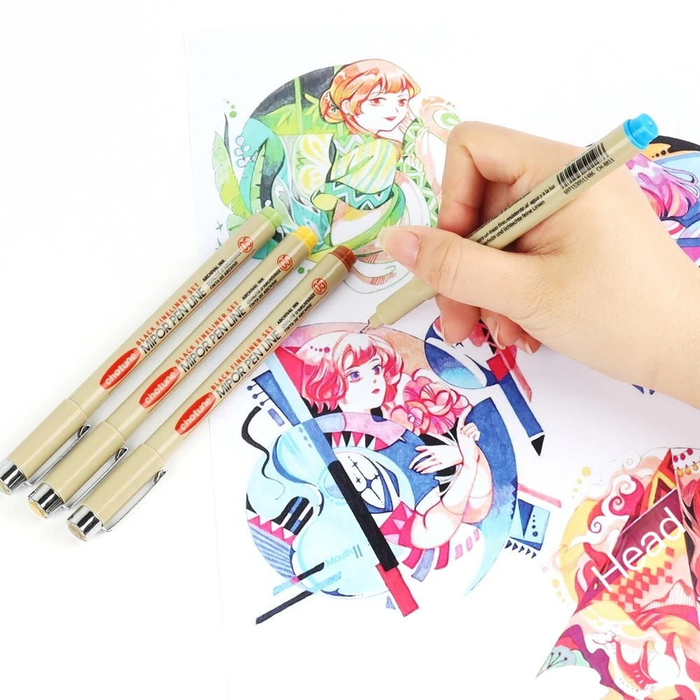 9 색 소프트 브러시 다공성 포인트 펜 드로잉 디자인 스케치 마이크론 펜 0.5mm Fineliner Neelde 드로잉 펜 용품