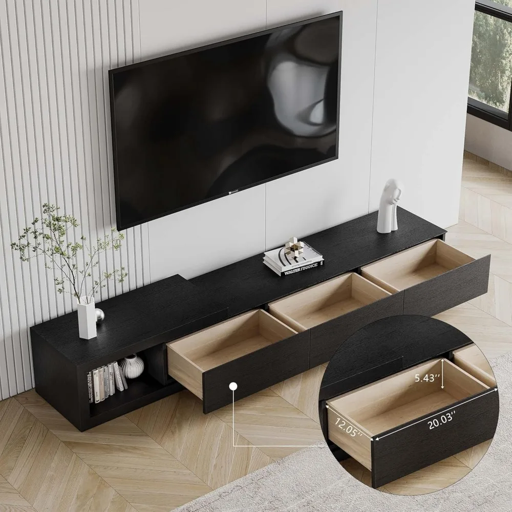 70"-100" Extendable TV Stand with Storage Solid Wood Media Console Modern Retractable Entertainment Center Low Reversible