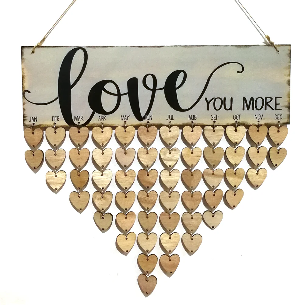 Wooden Block Calendar Home Accessories Decor Heart-shaped Birthday Reminder Wall Dad Remembrance Gifts