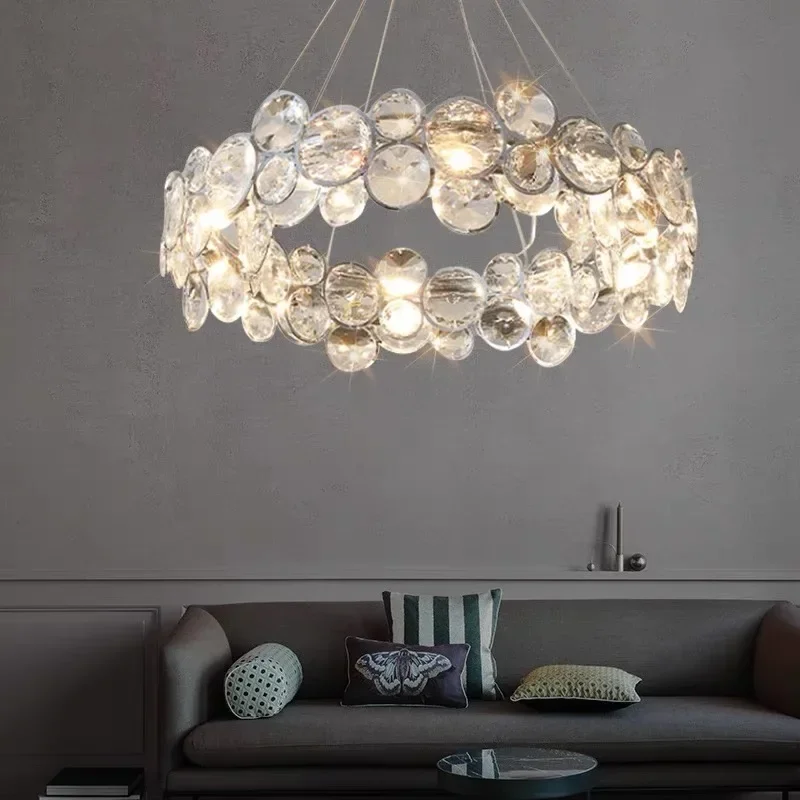 

Postmodern Light Luxury Crystal Chandelier Living Room Simple Modern Atmosphere Restaurant Creative Bubble Round Bedroom Lamp